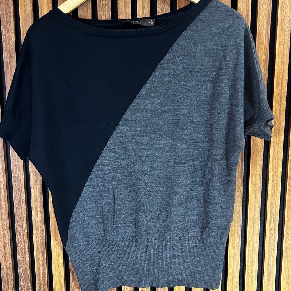 The Limited Merino Wool Blend Colorblock Sweater Top Womens L Black Gray